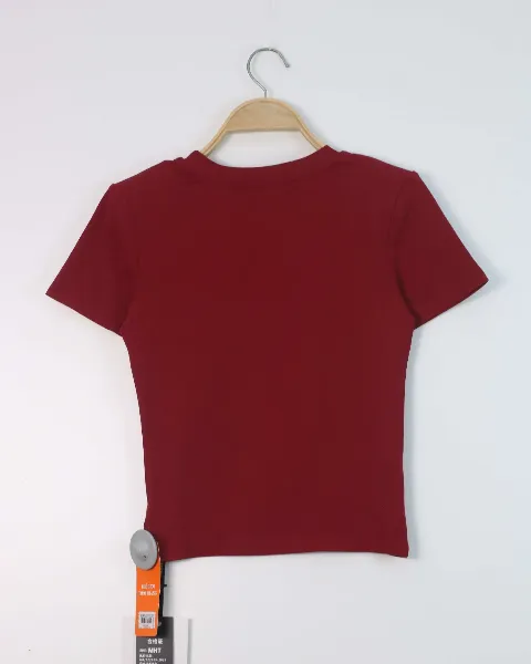 Áo phông nữ cổ tròn croptop TT 2096 trắng hồng H12.2026.2
